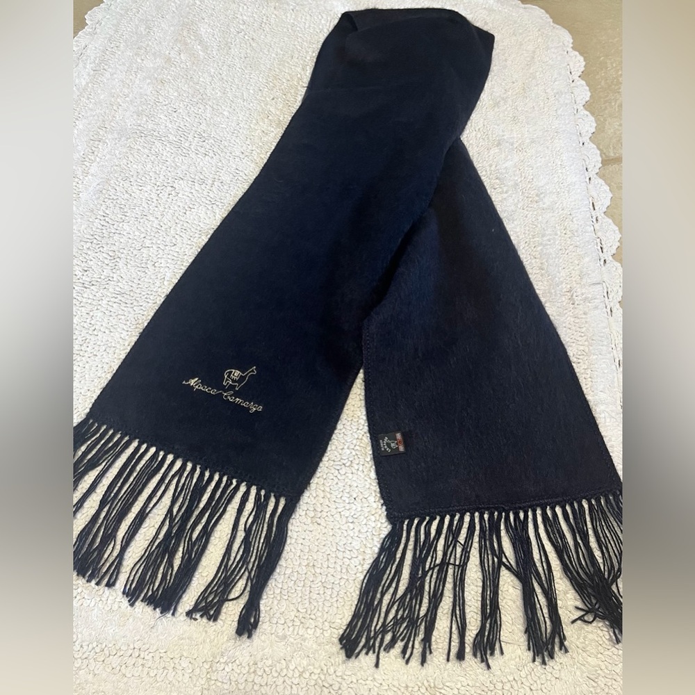 Alpaca Camargo Scarf With Fringe Deep Navy Blue